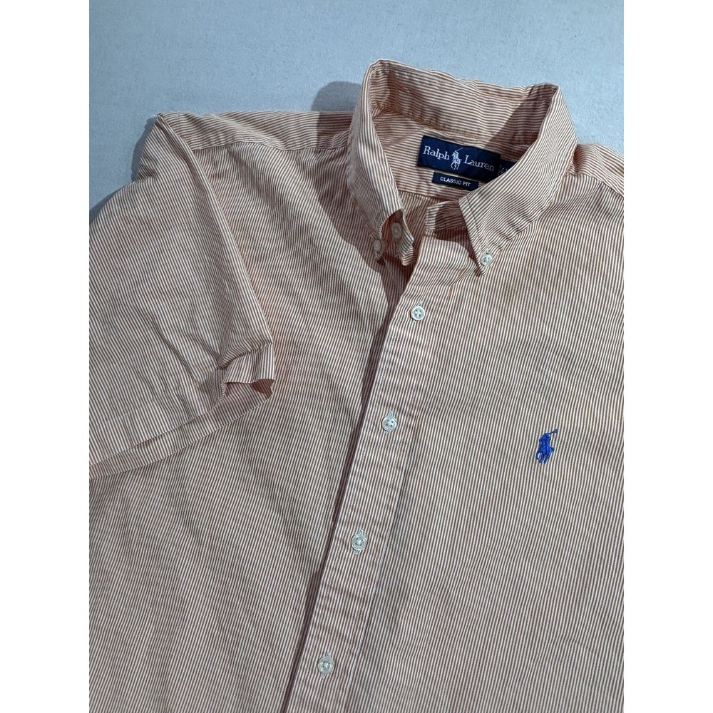 Polo Ralph Lauren Mens Shirt XL Orange Stripe Short Sleeve